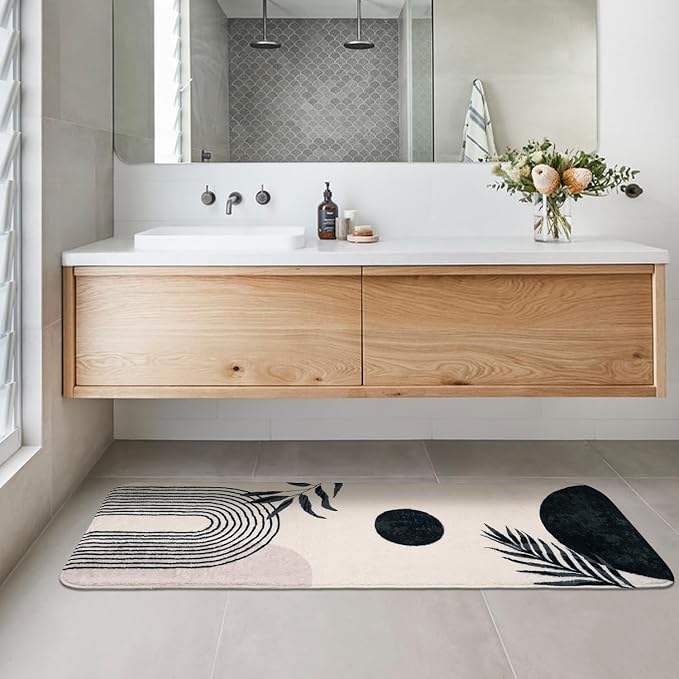 Boho Bathroom Runner Rug Non Slip, Large Long Bathroom Rugs Cute Bath Mat for Bedroom Hallway Kitchen, Soft Plush Washable Shower Rug