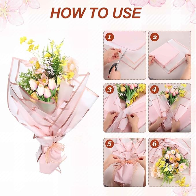 MECCANIXITY Flower Bouquet Wrapping Paper, 56cm/22 Inch Waterproof Floral Wrapping Paper for Flower Bouquet DIY Gift, Wedding, Birthdays, Valentine's Day, Pack of 20(Light Red)