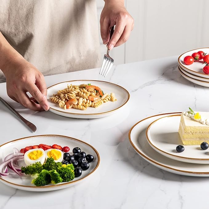 AmorArc Ceramic Dinnerware Sets,Handmade Reactive Glaze Stoneware Plates and Bowls Sets,Highly Scratch Resistant | Dishwasher & Microwave Safe Dishes Set,Service for 4 (12pc)