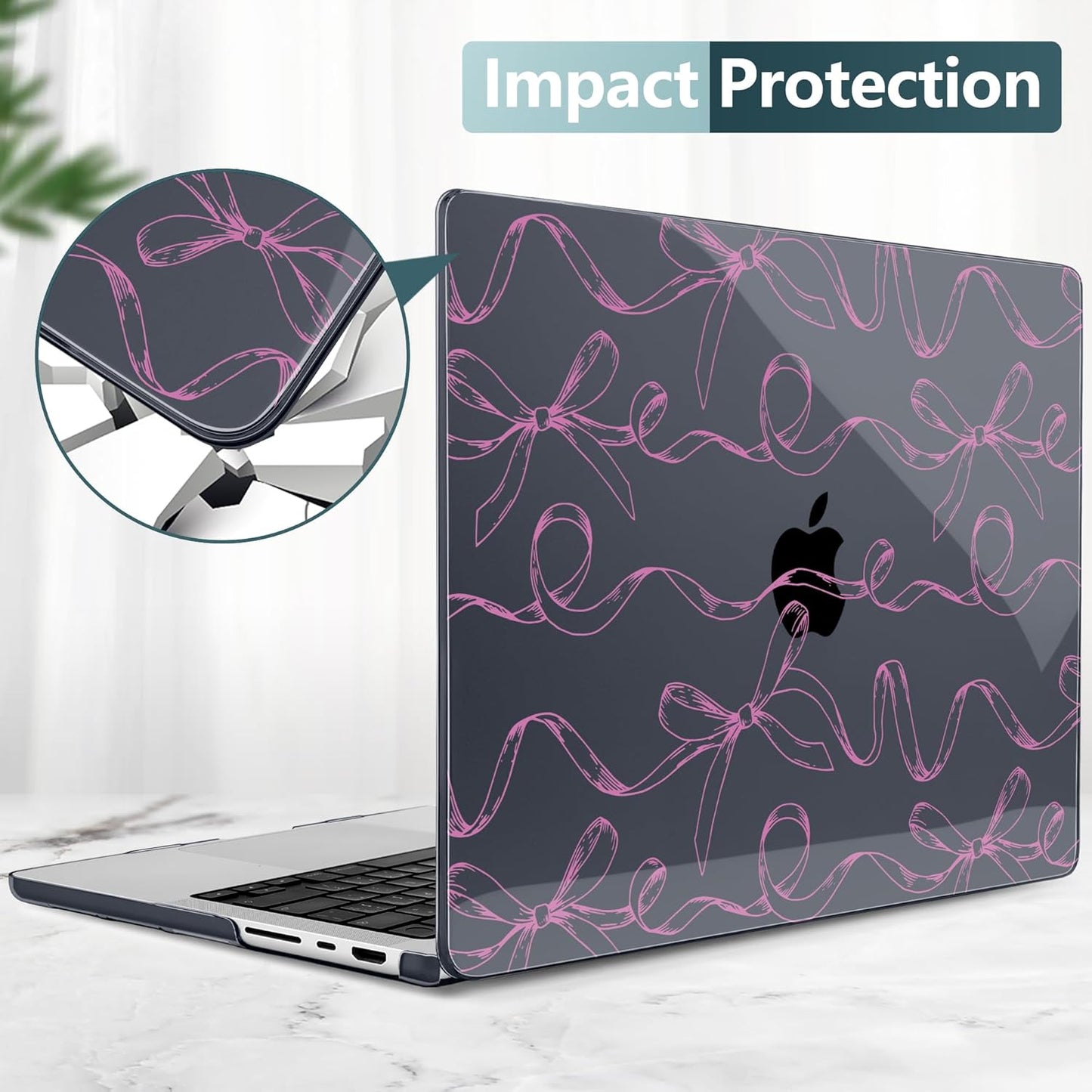 TWOLSKOO MacBook Pro 14 Inch Case - Sparkly Bows Design with Hard Shell, Keyboard Cover & USB Adapter