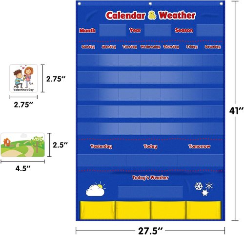 Godery Classroom Calendar & Weather Pocket Chart - 149 Organized Pieces for Effective Learning