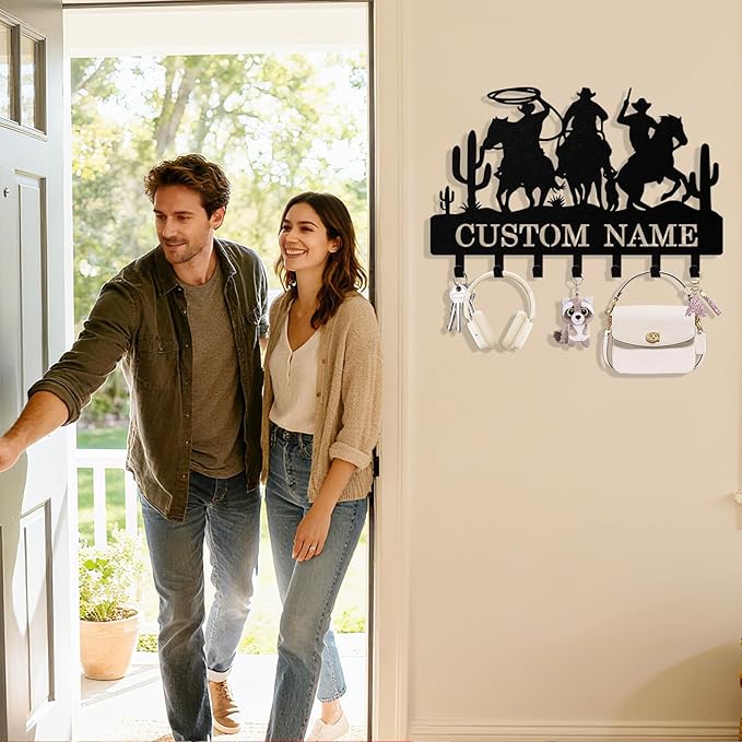 Syneiro Personalized Horse Key Holder Wall Mount, Custom Metal Keys Holder for Wall with Name, Wall Home Key Hanger Rack with Hooks for Entryway, Front Door, Living Room, Kitchen, Bathroom, Garden
