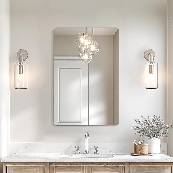USHOWER Frameless Bathroom Mirror for Over Sink, 24x36 Inch Rectangle Wall Vanity Mirror for Bathroom, Bedroom, Entryway, Polished Edge, Tempered Glass | 24x36 Inch Rectangle Wall Vanity Mirror for Bathroom, Bedroom, Entryway, Polished Edge, Tempered G...