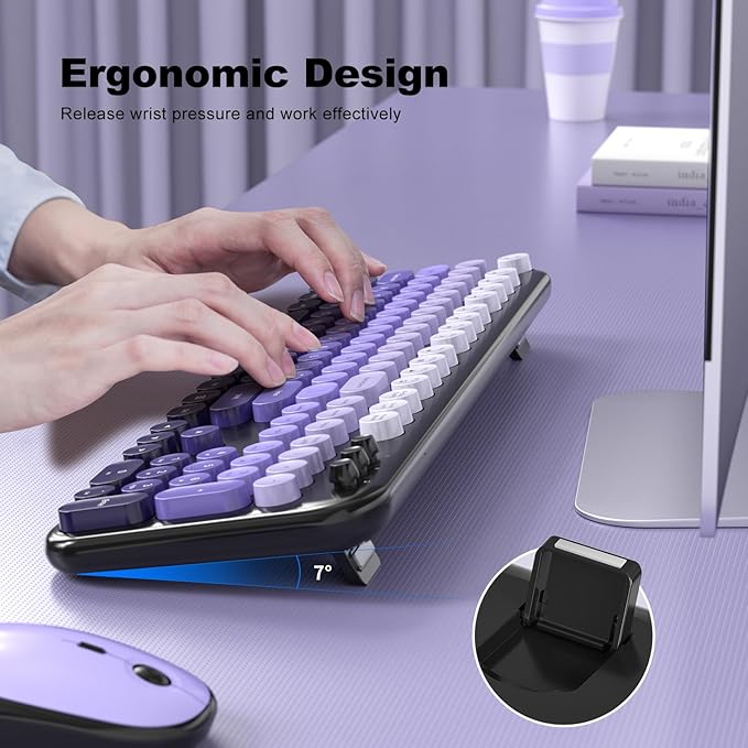 Wireless Keyboard and Mouse Combo, MOWUX Colorful Computer Full Size 2.4G Plug and Play Wireless Typewriter Keyboard and Mouse Set for Computer, Desktop, PC (Black Purple Gradient)