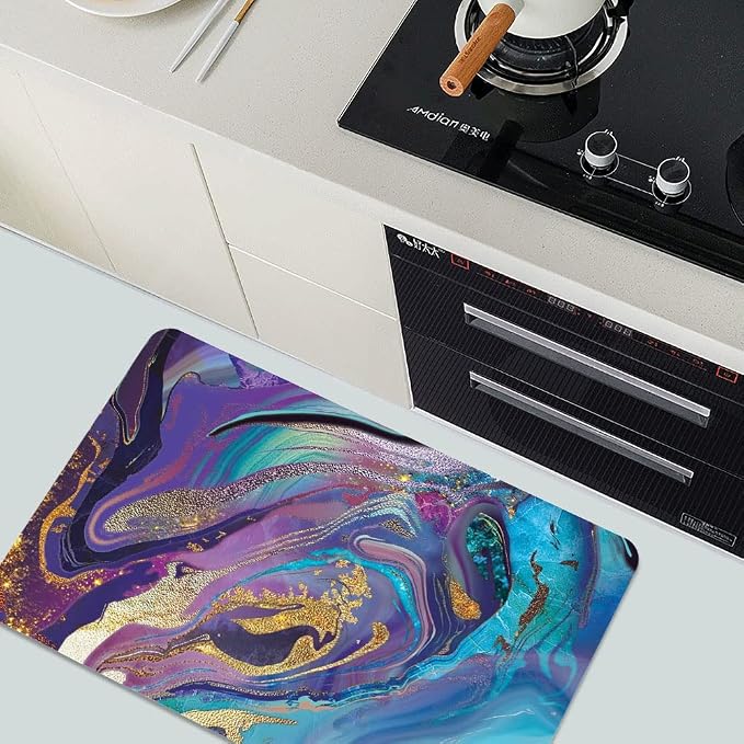 Diatomaceous Earth Bath Mat,Purple Gold Marble Non-Slip Volume Super Absorbent Fast Drying for Bathroom Kitchen Door mat,Eco-Friendly Easy to Clean 16×24Inch (40 * 60cm)