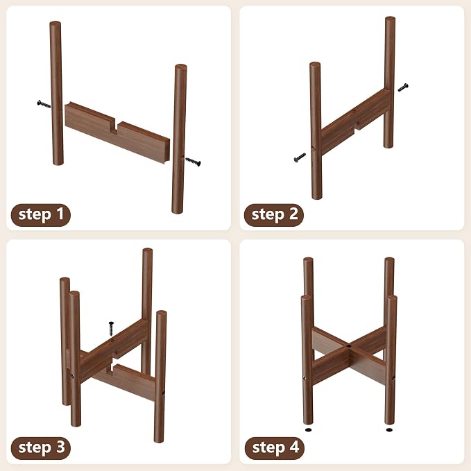 ALIGADO 2 Pack Bamboo Plant Stands Indoor, for Up to 10 Inch Pots, Built to Fit Corners, Sturdy & Stable Design, Walnut Finish