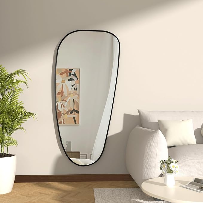 47"x22" Irregular Wall Mirror Black Asymmetrical Shaped Aluminum Alloy Framed Mirror for Living Room Bathroom Bedroom Entryway Fireplace