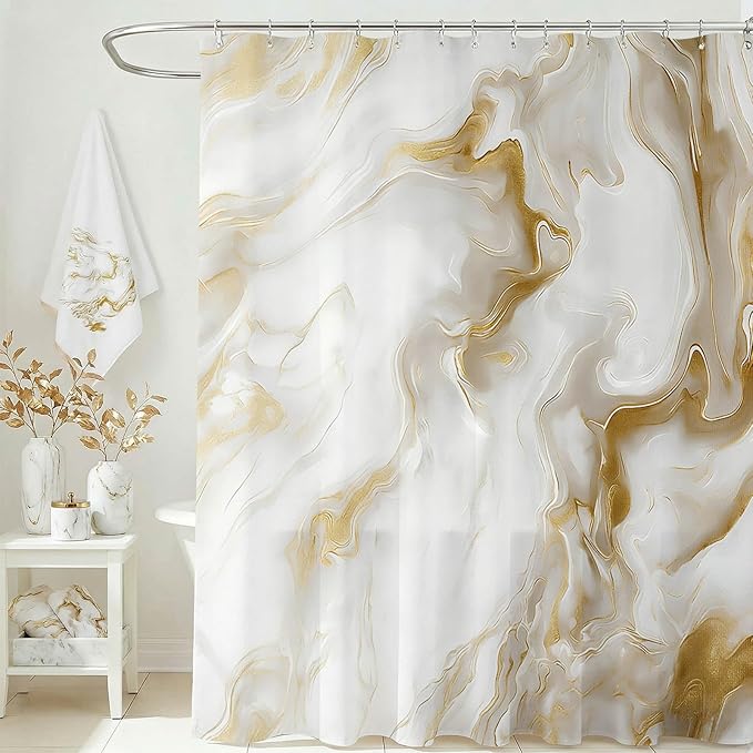 Mocsicka Shower Curtains for Bathroom, Gold Marble Shower Curtain for Bathroom, Abstract Gold and White Shower Curtain Modern Art Decor Waterproof Bath Curtain for Modern Bath Decor, 72 X 72 Inch