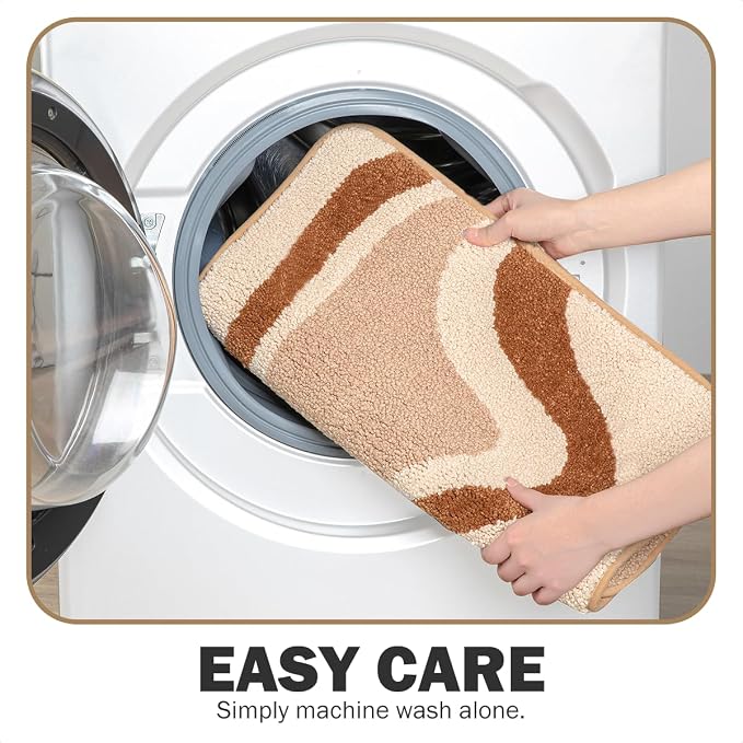 U Shape Striped Wavy Bath Mat - Super Absorbent, Soft and Thick, Rubber Backing Non-Slip, Machine Washable Shower Rug, Bath Mat, Bathroom Home Decor Accessories, 20"x22" (50x55cm)