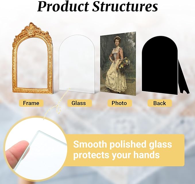 Vintage 4x6 Picture Frame, Gold Arch Resin Picture Frames Retro Handmade, Ornate Photo Frames with Glass Front for Wall Hanging or Tabletop Display, Antique Arched Photo Frame for Home Decor