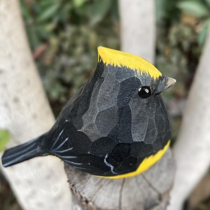 Bird Figurines Hand Carved Painted Wooden Statues for Home Decor, Gift for Bird Lovers,Housewarming, Birthday, Christmas, Anniversaries (NO.19-Sultan tit)