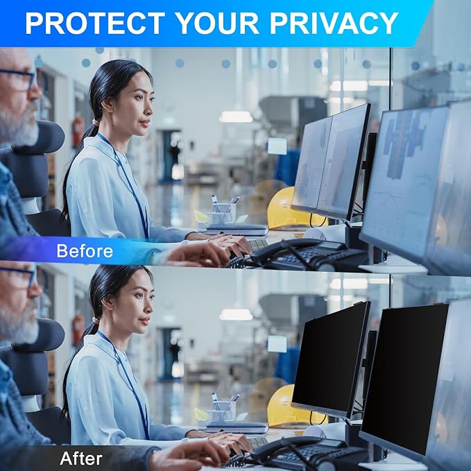GUDTEKE 2Pack Magnetic 24 Inch Privacy Screen for Computer Monitor 16:9 Aspect Ratio, Hanging Removable Anti-Blue/Glare Protector Film, Anti Spy Desktop Security Private Filter 24in