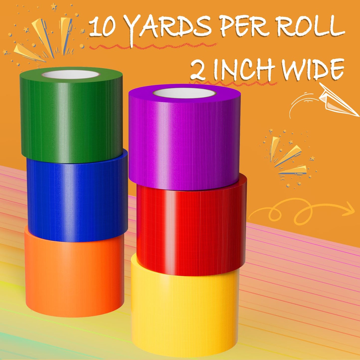 SWRT Rainbow Colored Duct Tape - Heavy Duty, Waterproof, 10 Yards x 2 Inch | No Residue, Strong Adhesion for DIY & Crafts