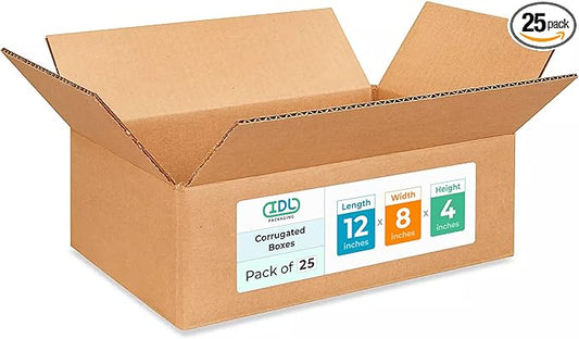 Medium Moving & Shipping Boxes 12"L x 8"W x 4"H (25-Pack) - Extra Strength 200 lb vs Regular - Corrugated Heavy Duty Packing Boxes - Strong Corrugated Box - Cardboard Packing Box by IDL Packaging