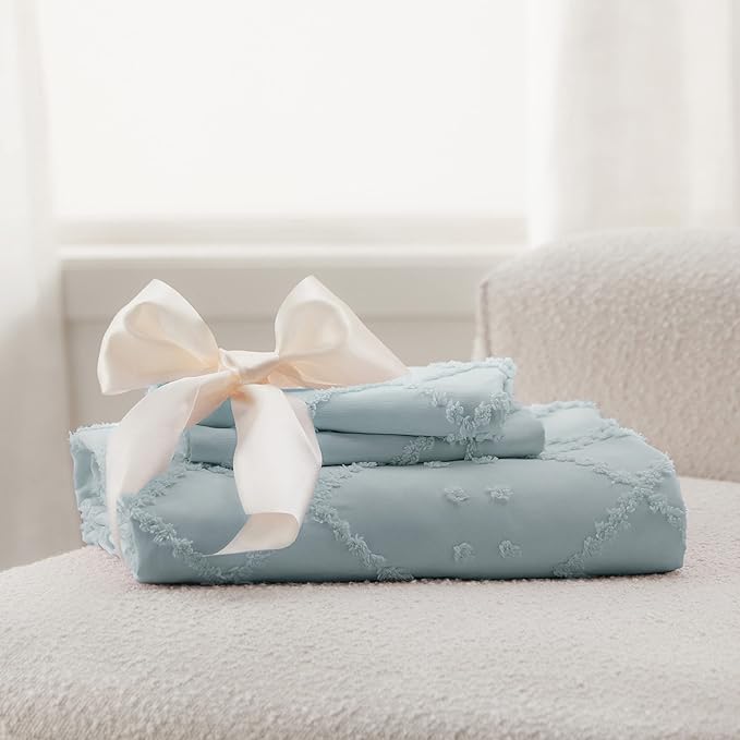 Bedsure Boho Duvet Cover Queen Size,Dusty Blue Breathable & Soft Boho Bedding, Machine Washable Comforter Cover for All Seasons, Includes 1 Duvet Cover 90"x90" with 2 Pillow Shams & Zipper Closure