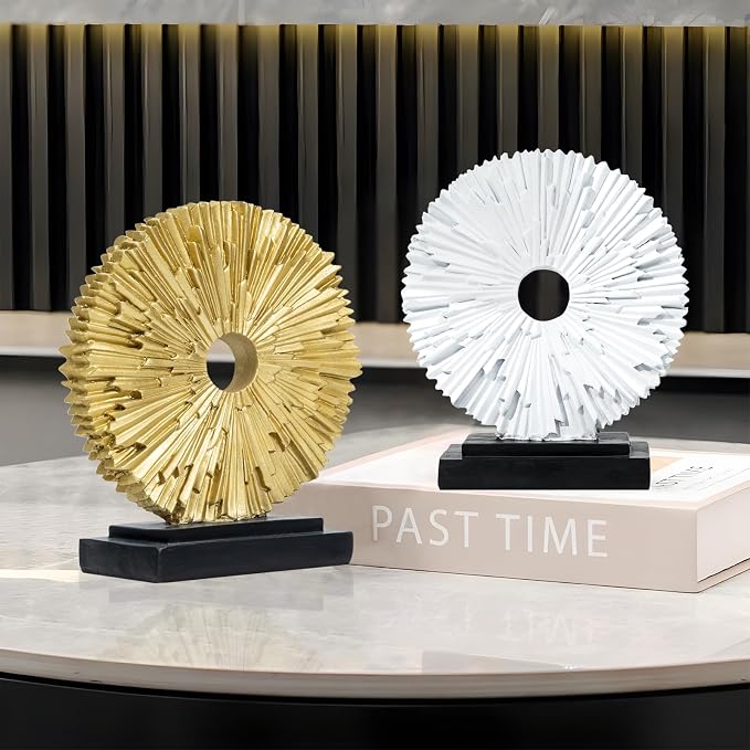 Abstract Statue for Home Decor,Office Desk Sculpture for Men,Creative Round Line Ornament for Bookshelf,Modern Decorative Sculpture,Bedroom,Livngroom,Table(Gold)