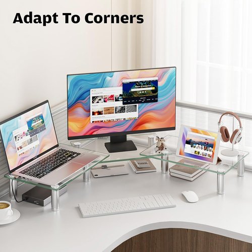Hemudu Dual Monitor Stand - Adjustable Height & Angle Desktop Organizer for PC & Laptop (Clear)