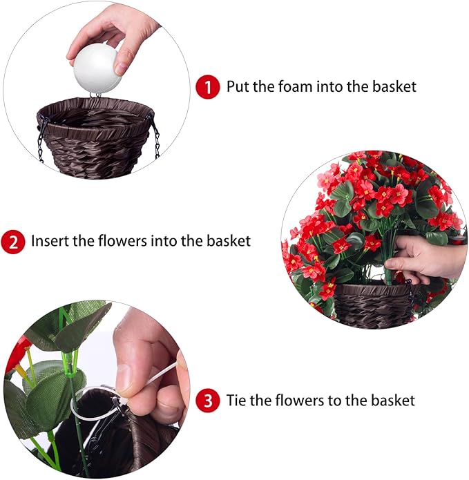 Artificial Hanging Flowers with Baskets for Winter Christmas Decor, Fake Silk Red Hanging Daisy Orchid Flowers Plants, Faux Flower Centerpieces for Home Indoor Outdoor Garden Patio