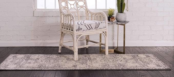 Unique Loom Bromley Collection Area Rug - Wells (2' x 8' 8" Runner, Ivory/ Gray)