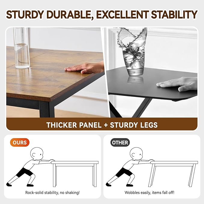 Computer Desk with Drawer, 63 Inch Large Home Office Work Desks, Modern Writing Study PC Desk Gaming Table for Bedroom Home, Stable Thick Metal Legs Frame Support （Rustic Brown）