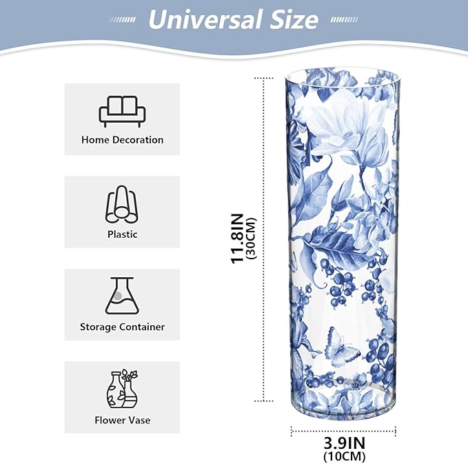 Vase Plastic Vase Elegant Cylinder Flower Vase Shatterproof Decorative Centerpiece for Home Table Office Weddings Events (11.8 x 3.9 in)