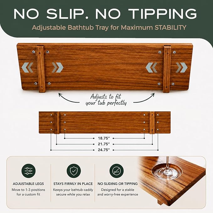 Teak Bathtub Tray for Tub 29” | Bath Tub Tray Wood for Small Tubs, Bath Tray for Tub, Bathtub Trays for Tub, Bath Table Tray for Home Spa | Fjord by JapandiSpirit