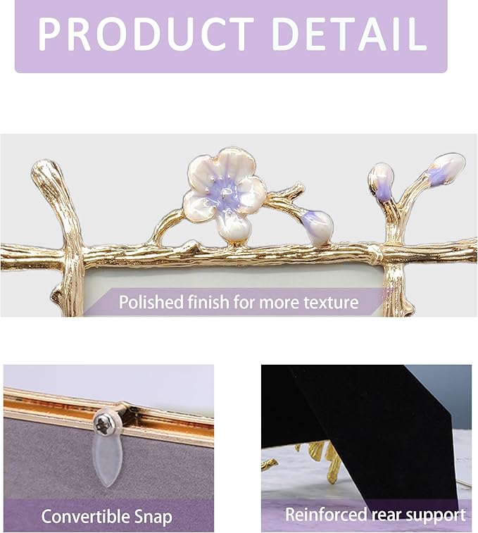 Vintage Purple Picture Frame with Enamel Finis Glass Front - Ornate Antique Metal Flowers 5X7 Photo Frame Tabletop/Wall Display Gifts for Women