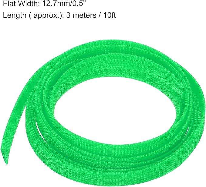 uxcell PET Expandable Sleeving 10ft 1/2" Green Cable Management Sleeve Cord Organizer for Wrap Protect Cable