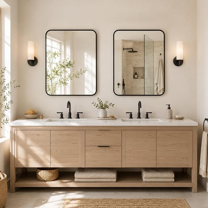 2-Pack 24x30 Inch Matte Black Bathroom Vanity Mirrors | Flush Mount Deep Set Metal Wall Mirror for Over Sink | HD Shatterproof Glass, Rustproof