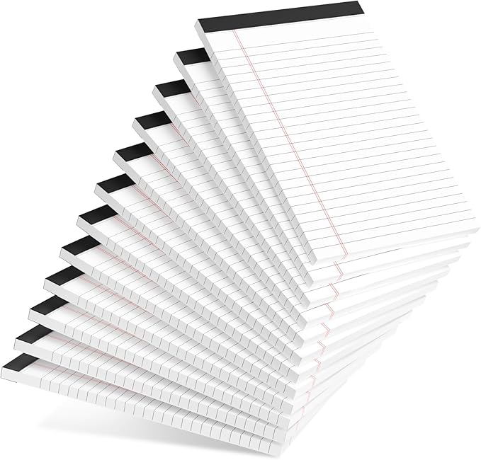 AILZFEI 12pcs Small Note Pad 5x8 College Ruled White Legal Pads Paper Notepads 12 Pack Study Back Writing Pads 5 x 8 Legal Pads Perforated Narrow Ruled Pads of Paper White