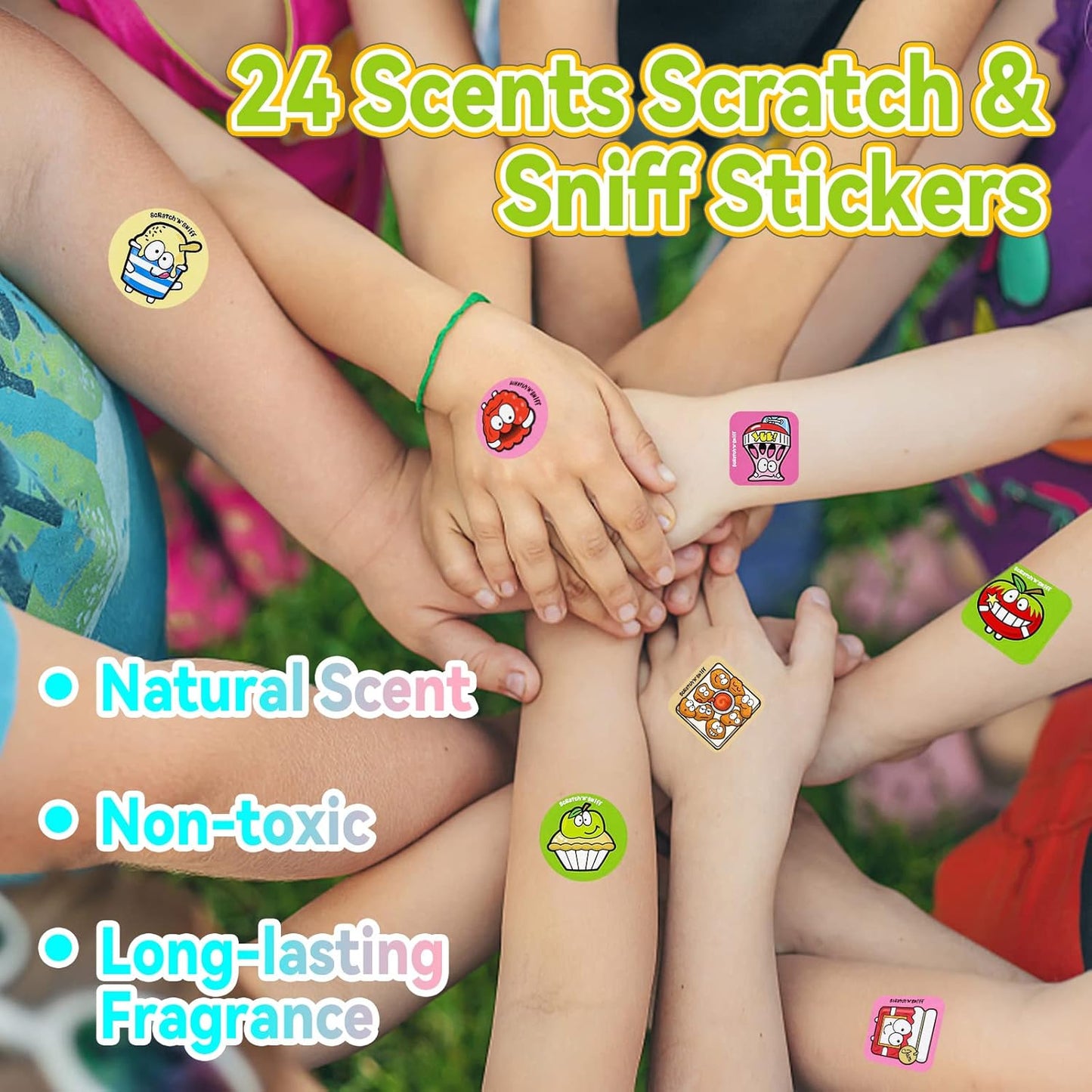 Skiennix Scratch and Sniff Stickers - 576 Pieces with 24 Scents | Fun Reward Stickers for Kids