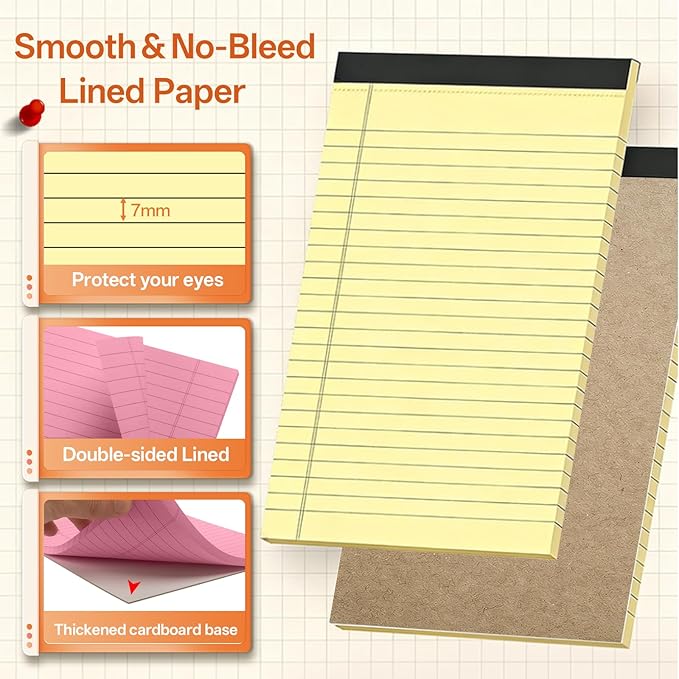 18 Pack Note Pads 5x8, Lined Sticky Notes 4x6 Color Small Notepad, 50 Sheets per Writing Pad, Perforated Legal Pads Bulk Narrow Ruled Writing Pad＆Self-Stick Note Pads for College Office Journal Work