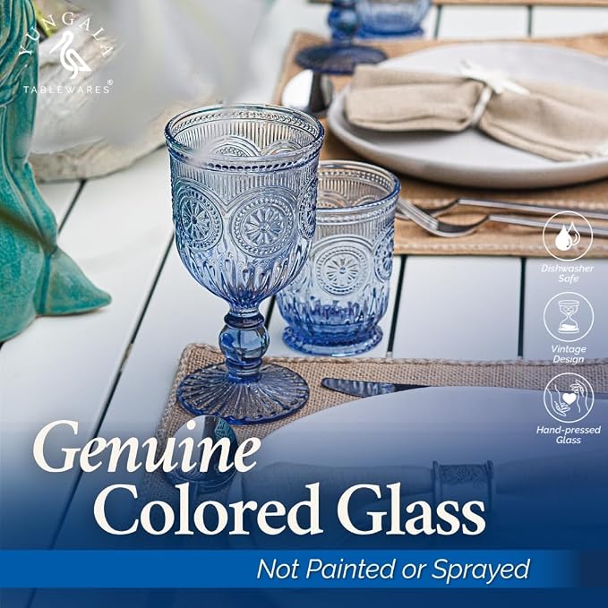 Blue Glassware set of 6 small dishwasher safe colored glasses, Blue glass cups, matching highball and wine glasses available