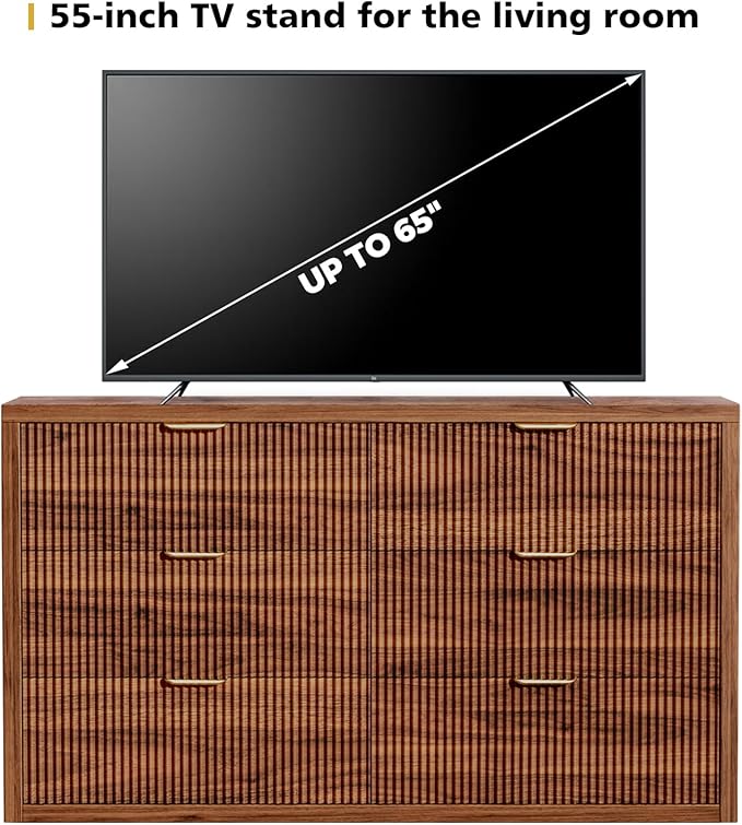 55.12" Modern Chest of Drawer, 6 Deep Drawers,Clothes Organizer,Large Storage Cabinet for Living Room, Bedroom,Dresser TV Stand, Wood Drawer Organizer for Living Room, Hallway, Saddle