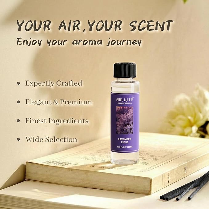 Airkeep Reed Diffuser Oil Refill/Lavender Field/3.38 oz / 1 Pack/Air Freshener & Aromatherapy Essential Oil Blend for Home Fragrance – Scented Refill Oil for Bathroom, Bedroom & Home Decor