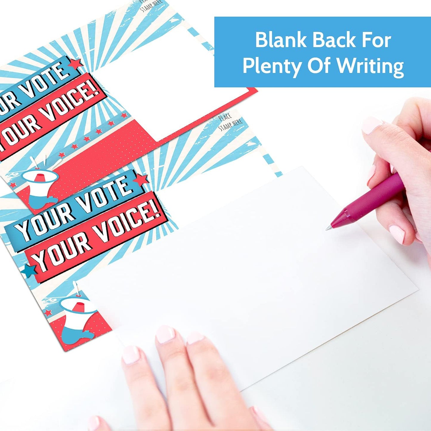 T MARIE 100 Bulk Voter Postcards | 4x6” Red, White, and Blue Design - Blank Back for Personalized Messages