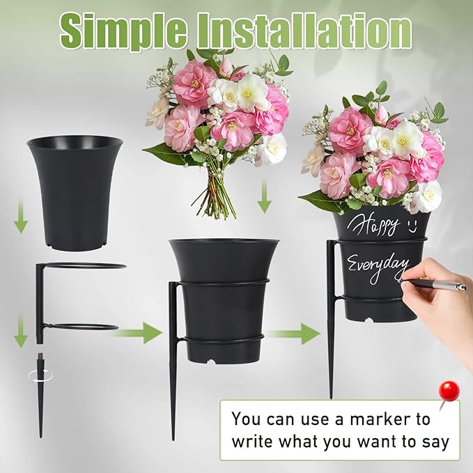 Large Metal Cemetery Vases Flower Holder with Spikes Memorial vases for Grave Vase Decorations for Cemetery Vase Flower Holder for Memorial Grave Lawn Yard Funeral Decor with Freely DIY, 5.4''Diameter