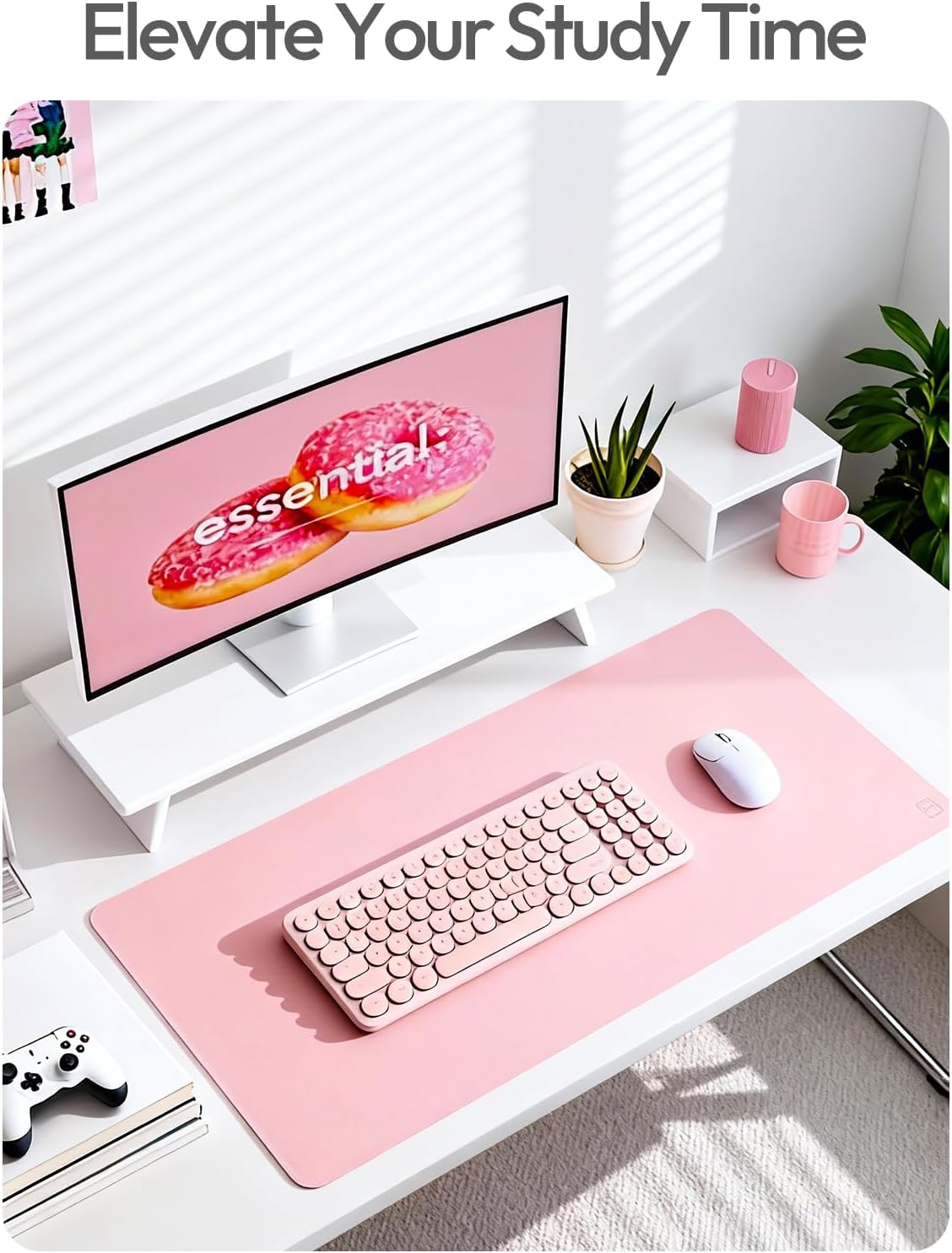 YSAGi Leather Desk Protector - Large Non-Slip PU Leather Office Mat | Waterproof Laptop Pad (Light Pink, 47.2" x 23.6")