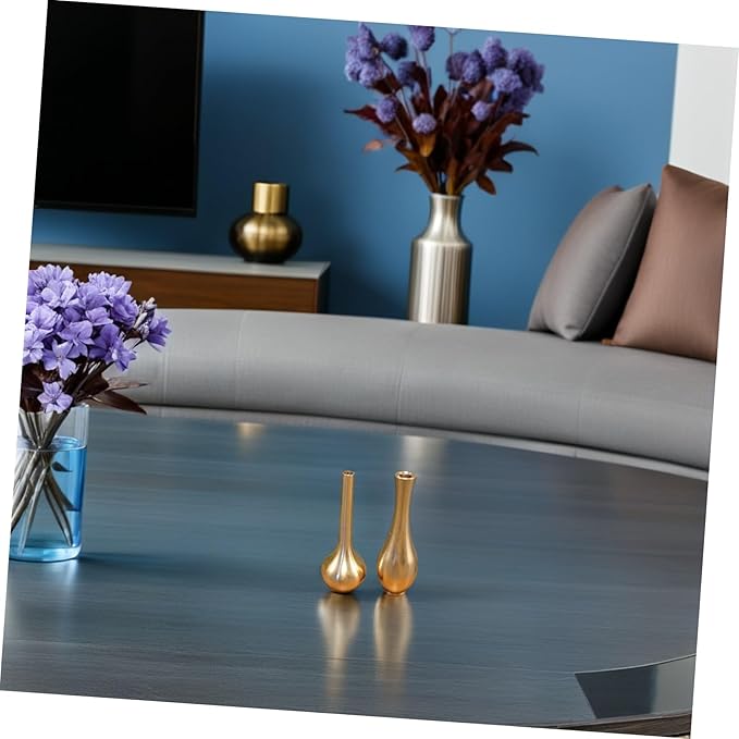 BESPORTBLE 2pcs Miniature Brass Flower Arrangement Vases Small Decorative Metal Vases for Home Office Tabletop Artificial Fresh Flowers Wedding Party Decor
