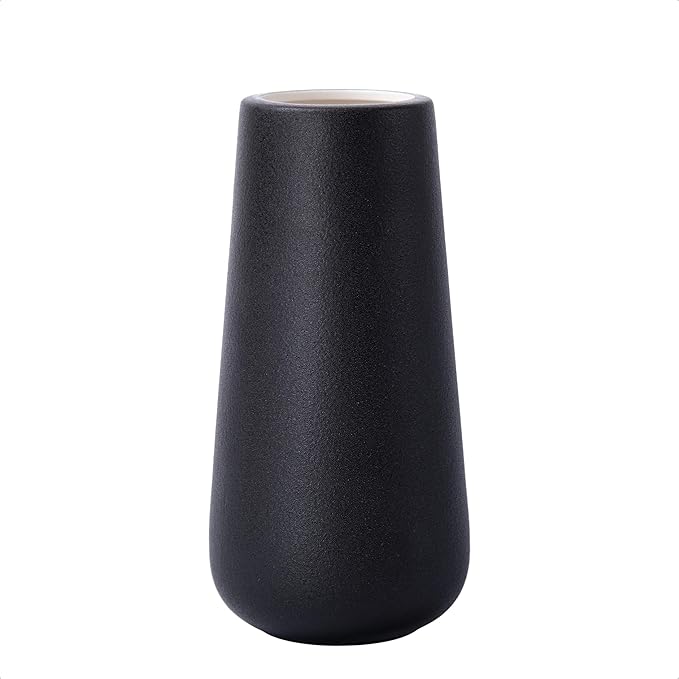D'vine Dev 8 Inch Ceramic Flower Vase Textured Finishing, Minimalist Design for Kitchen, Bedroom, Living Room, Centerpieces, Office, Raven Grain, VS-XH-B-1