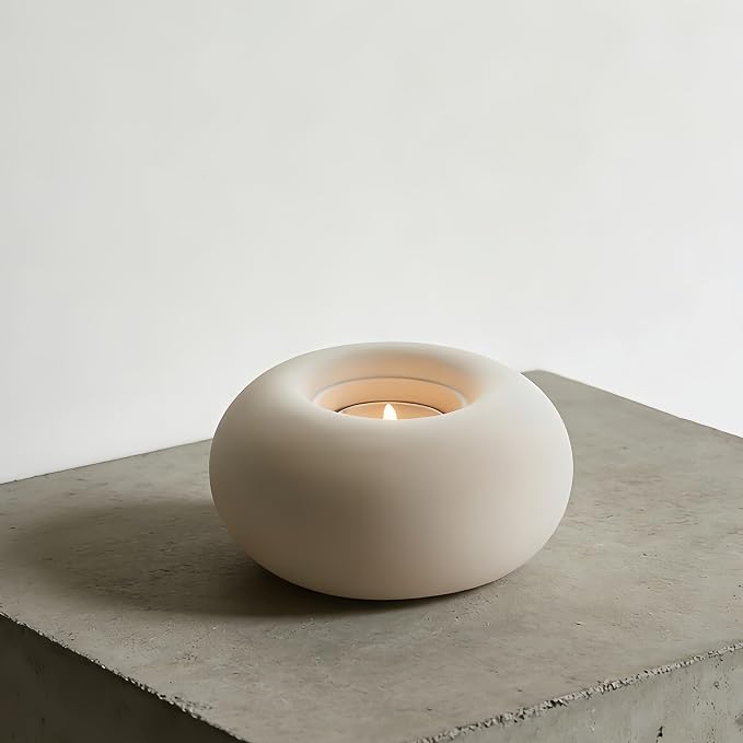 Nordic Minimalist White Ceramic Candle Holder - Round Modern Tealight Holder, Elegant Dinner Table Centerpiece Decor for Living Room, Bedroom, Wedding, Bathroom (4.1x2.4 Inch) (White)