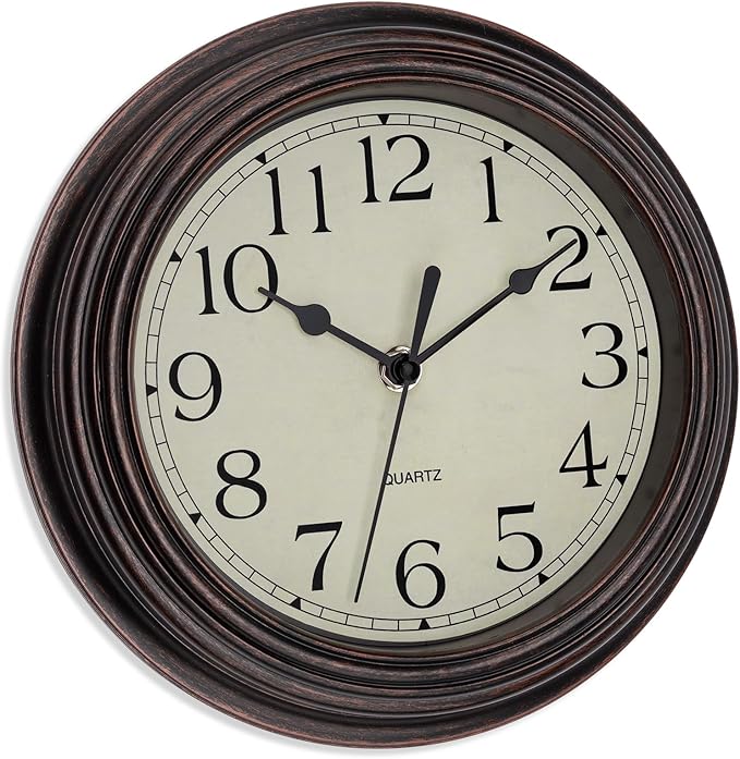 Foxtop 9 Inch Wall Clock Battery Operated Silent Non-Ticking Small Classic Vintage Retro Wall Clock Decorative for Kitchen Living Room Home Office (Bronze)