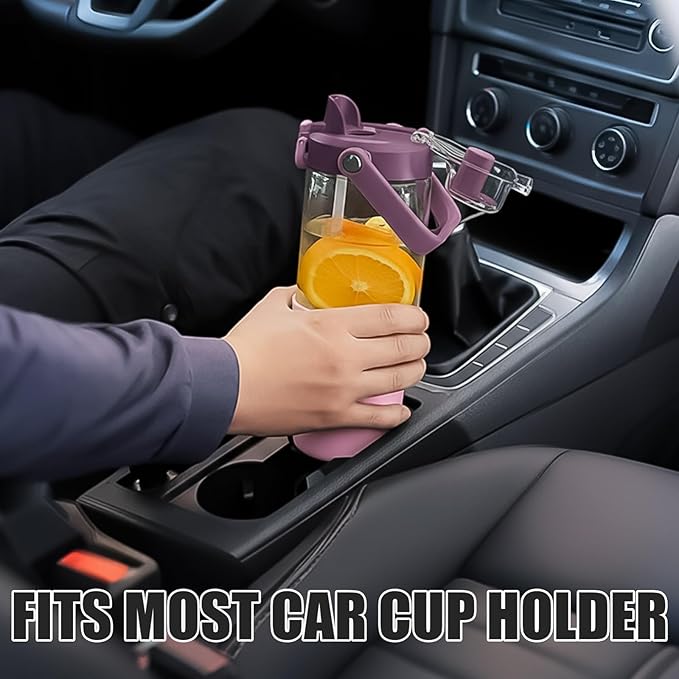 Glass Tumbler with Carry Handle, Clear Glass Water Bottle with Leakproof Lid, Spout Lid&Straw, BPA-Free, 32 oz, Lilac