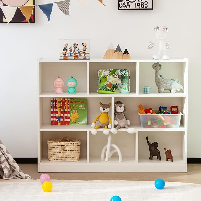 HONEY JOY Kids Storage Organizer, 8-Section Wooden Display Shelf for Classroom, Playroom, Nursery, Kindergarten