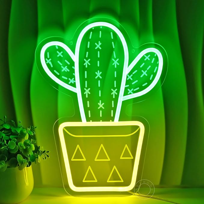 SYLHOME Cactus LED Neon Light Signs 3D Art Wall Decor Sign Hanging Game Kids Room Bedroom Home Kitchen Shop Bar Birthday Party Decoration USB 13.8"X10.2"