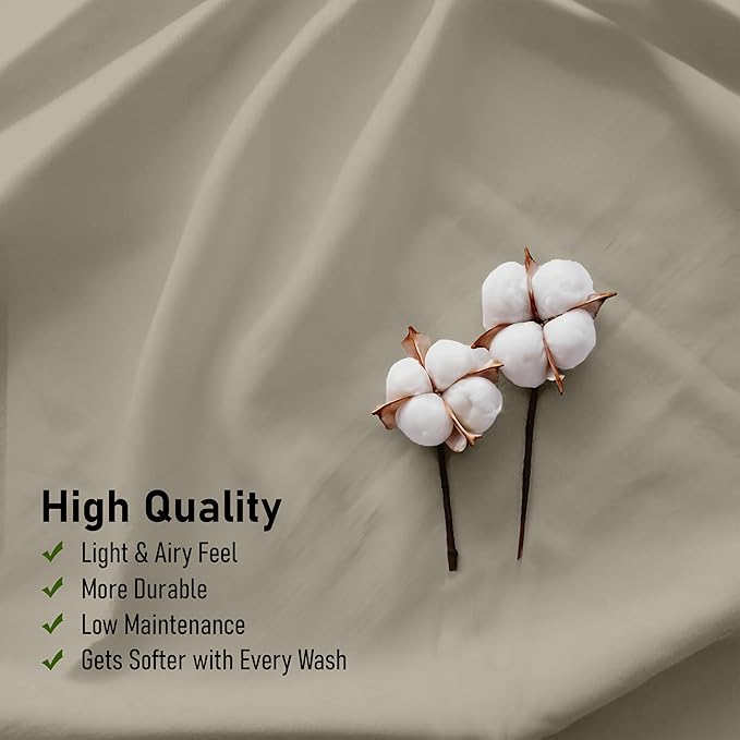 RUVANTI 100% Cotton California King Sheet Sets, 4 Pieces, Soft & Breathable Percale Weave Bedding, Deep Pocket 14", Hotel Standard, Crisp Cool Feel & Durable, Perfect Dyed Sheets, Taupe