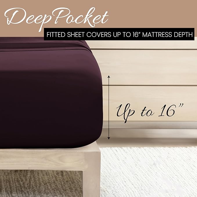 Linen Market Brushed Microfiber Queen Sheet Set 4 Piece – Oeko-TEX Certified Ultra Soft & Wrinkle-Free - 16" Deep Pocket Sheets - Easy Care Queen Size - Purple