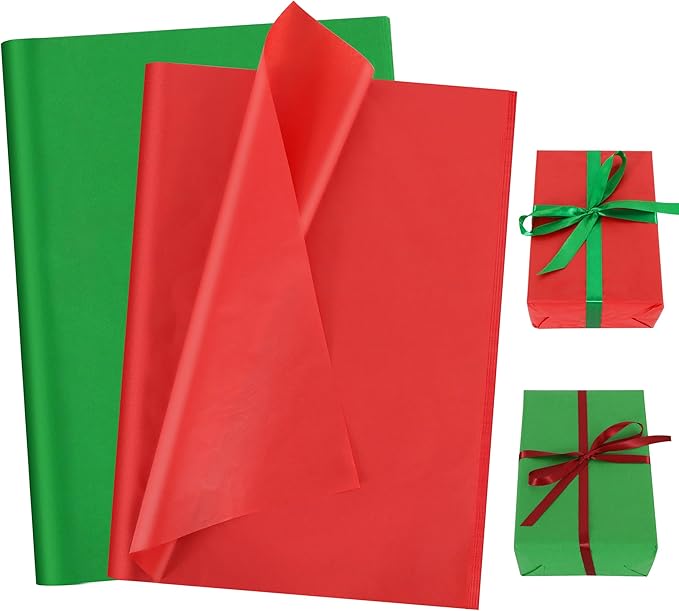 BEISHIDA 100 Sheets Red Green Tissue Paper Bulk, Wrapping Tissue Paper for Gift Bags, 14 x 20 Inch Gift Wrap for Christmas Birthday Wedding Graduation DIY Crafts Holiday Flowers