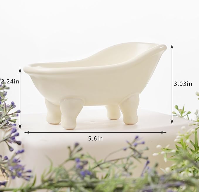 5.6" Ceramic Mini Bathtub Soap Dish Decortative Clawfoot Bathroom Soap Dish (Green Tea)