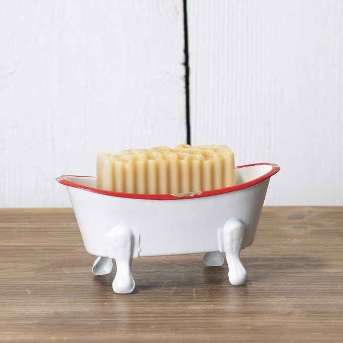Foreside Home & Garden Red Rim White Enamel Bathtub Soap Dish